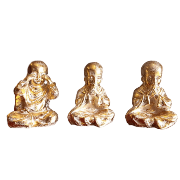 SET DE 3 BOUDHAS DORÉS EN FIBRE