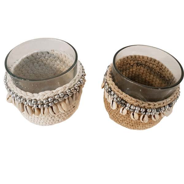 Pot en verre Macramer et Coquillage
