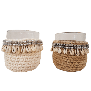 Pot en verre Macramer et Coquillage