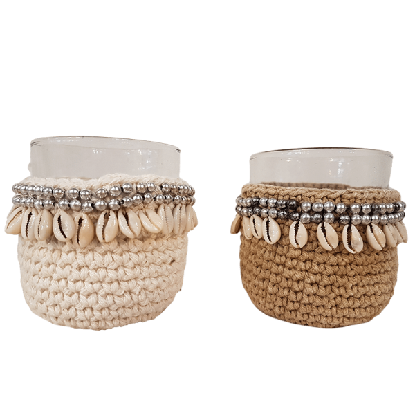 Pot en verre Macramer et Coquillage