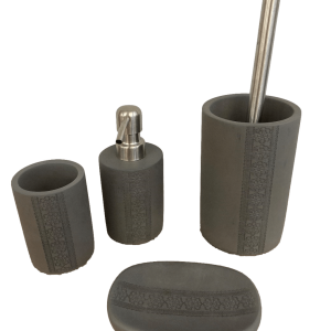 ENSEMBLE SET DE SALLE DE BAIN / TOILETTE BÉTON ROND GRIS ANTHRACITE A MOTIFS