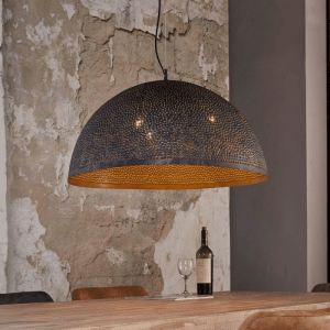 Suspension industrielle ronde 70 cm 3 ampoules en métal noir