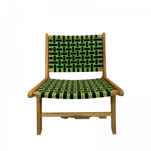 FAUTEUIL LOUNGE TECK ET SANGLES VERTE ET NOIRE