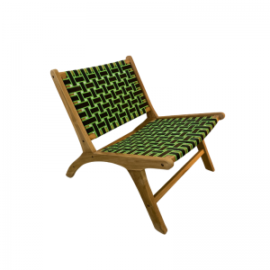 FAUTEUIL LOUNGE TECK ET SANGLES VERTE ET NOIRE