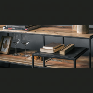 MEUBLE TV 2 PLATEAUX ET 2 TABLES D'APPOINTS INTÉGRÉES CONTEMPORAIN