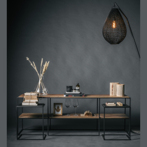 MEUBLE TV 2 PLATEAUX ET 2 TABLES D'APPOINTS INTÉGRÉES CONTEMPORAIN