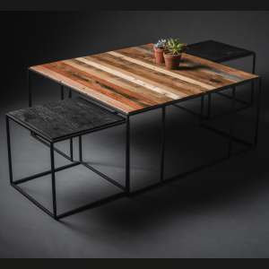 TABLE BASSE CARRÉE 2 TABLES D'APPOINTS INTÉGRÉES