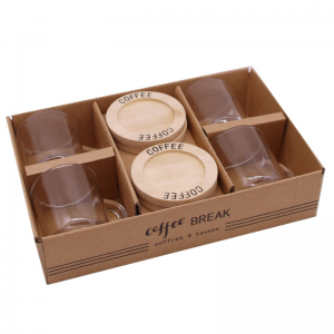 COFFRET 4 TASSES A CAFÉ AVEC SOUS VERRE EN BAMBOU