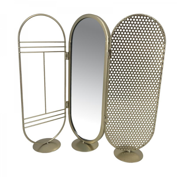 MIROIR PORTE-BIJOUX FAÇON PARAVENT MÉTAL DORÉ