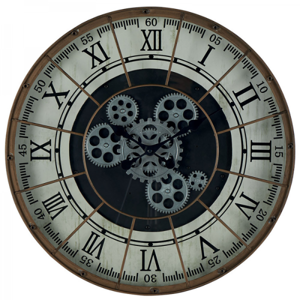 HORLOGE MURALE CHIFFRES ROMAINS ENGRENAGES APPARENTS