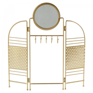 MIROIR ROND ET PORTE-BIJOUX PARAVENT  DORÉ