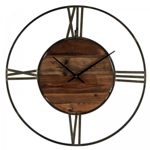 HORLOGE MURALE EN BOIS ET MÉTAL