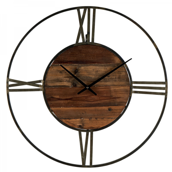HORLOGE MURALE EN BOIS ET MÉTAL