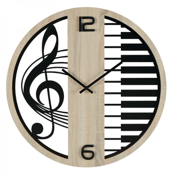 HORLOGE MURALE RONDE CLEF DE SOL/TOUCHES DE PIANO