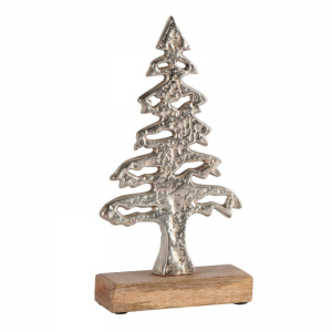 SAPIN EN MÉTAL BRILLANT SUR SOCLE BOIS GM
