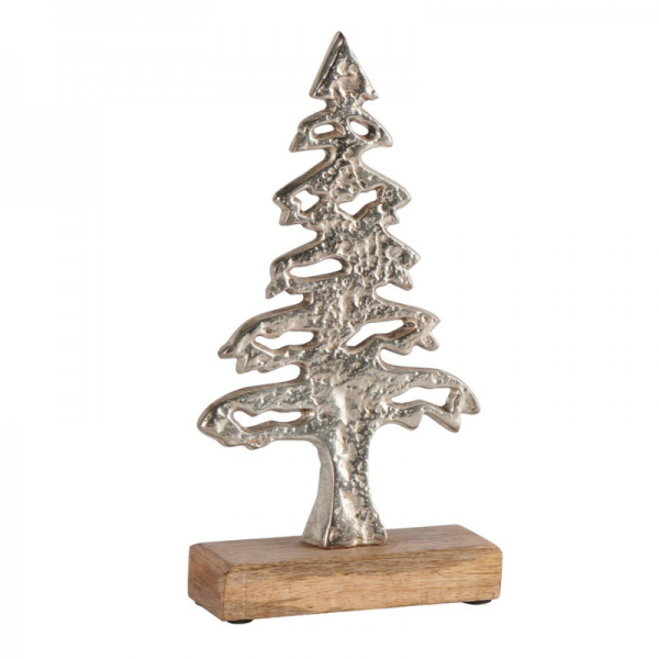 SAPIN EN MÉTAL BRILLANT SUR SOCLE BOIS GM