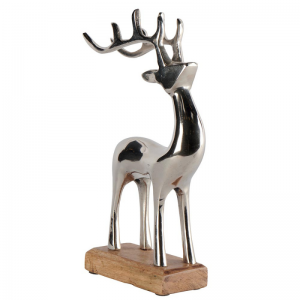 CERF EN MÉTAL BRILLANT SUR SOCLE BOIS GM