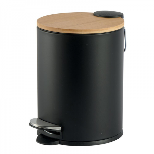 POUBELLE A PÉDALE 3L BI-MATIÈRE BAMBOU ET MÉTAL NOIR