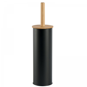 BROSSE WC CYLINDRIQUE BI-MATIERE BAMBOU ET MÉTAL NOIR