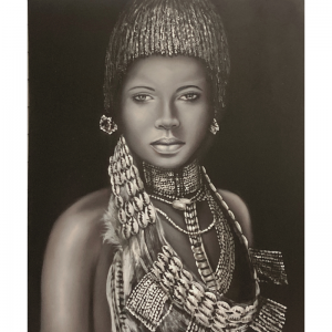 PEINTURE A L'HUILE AFRICAINE NOIR ET BLANC