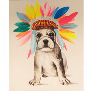 PEINTURE CHIEN A COIFFE COLORÉE