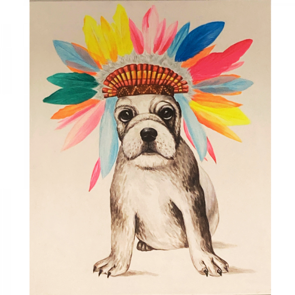 PEINTURE CHIEN A COIFFE COLORÉE