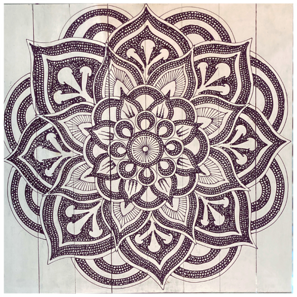 TABLEAU MANDALA BLANC ET NOIR 80 X 80 CM