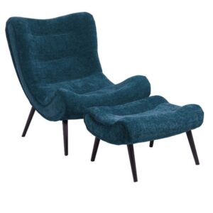 FAUTEUIL CASPE BLEU PÉTROLE AVEC REPOSE PIEDS