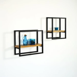 ÉTAGÈRE MURALE TECK ET MÉTAL