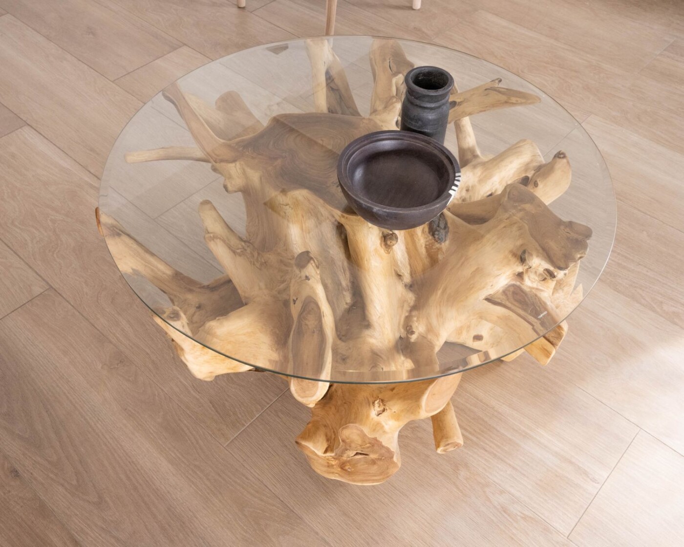 TABLE BASSE RONDE RACINE DE TECK