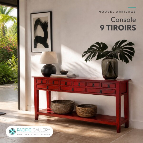 CONSOLE RUSTIQUE 9 TIROIRS BLANCHE