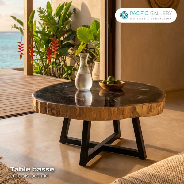 TABLE BASSE EN BOIS PÉTRIFIÉ NOIR